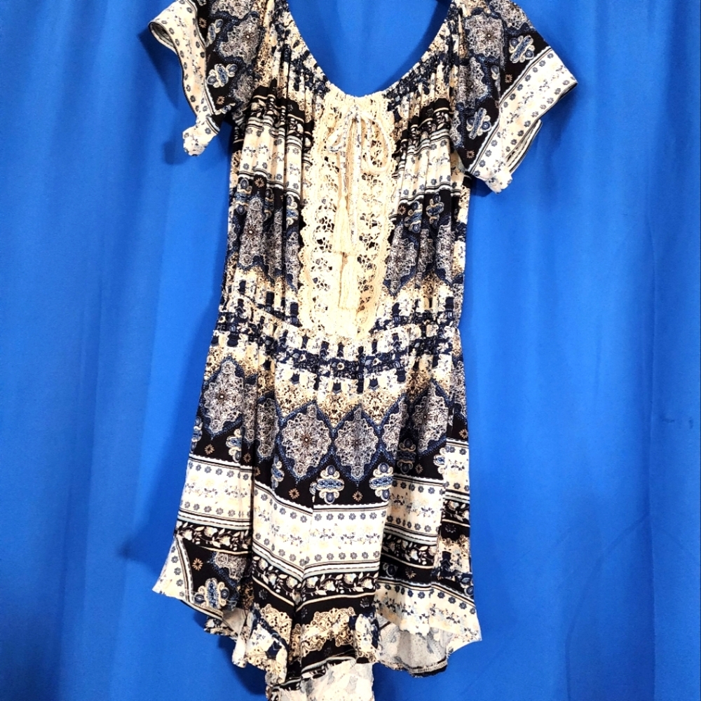 Rue 21 Ruffled Blue Flowered Short Romper
